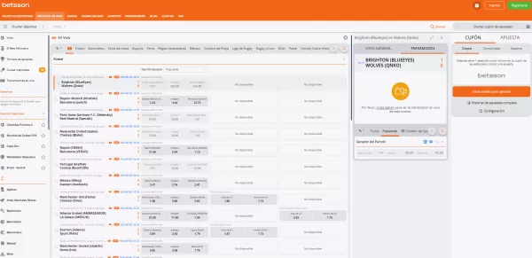 Página de streaming de Betsson