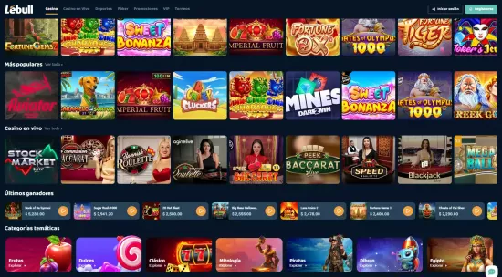 Interface do Lebull Casino mostrando opções de bônus